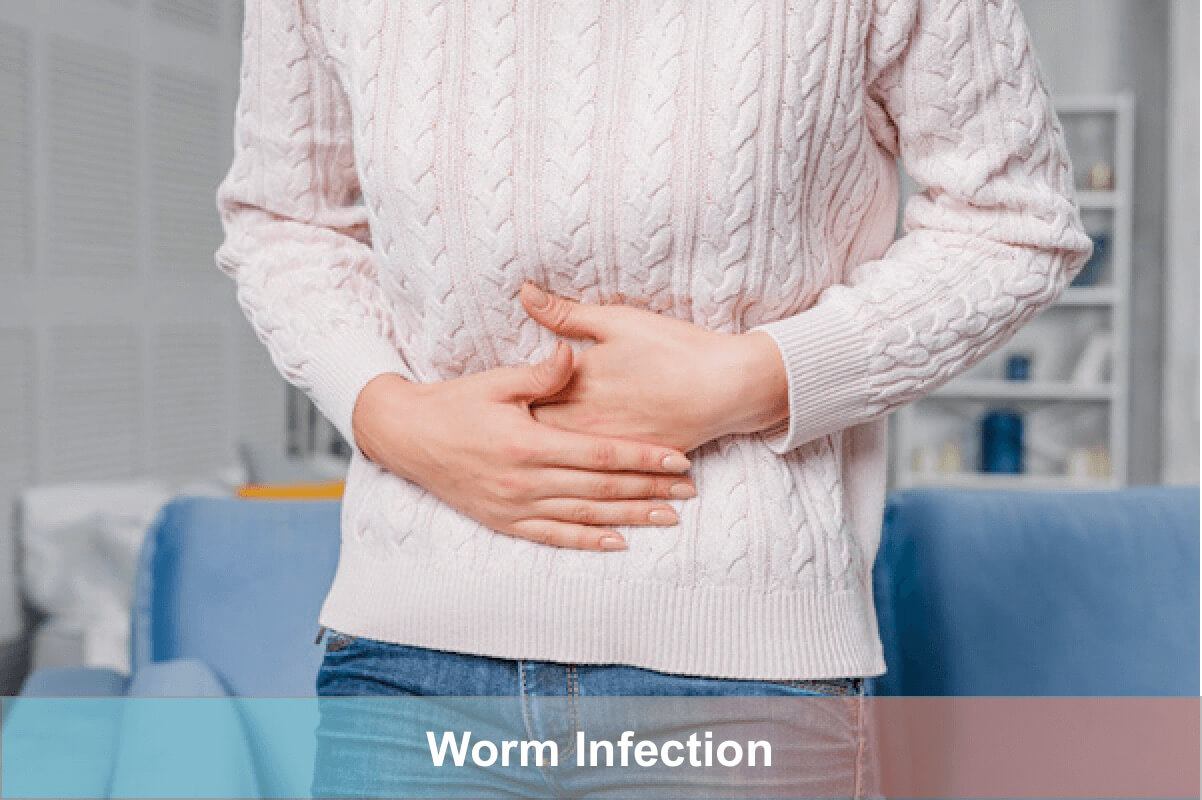 stomach ache due to worm infection