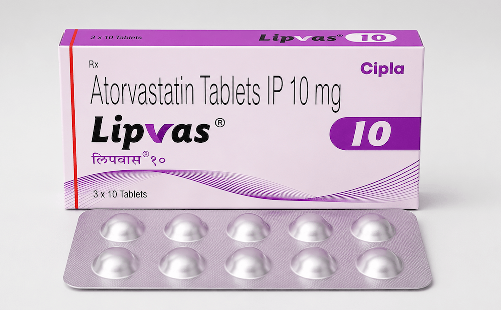 Lipvas 10 mg tablet Atorvastatin 10 mg tablet (Lipvas)
